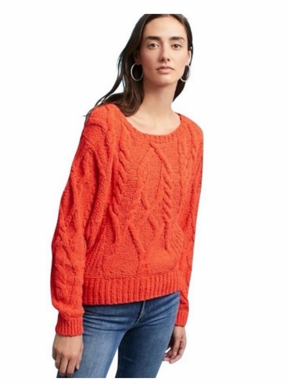 Anthropologie Cozy Cable Knit Sweater - Red Orange